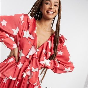 Sister Jane midi red star print ruffle dress